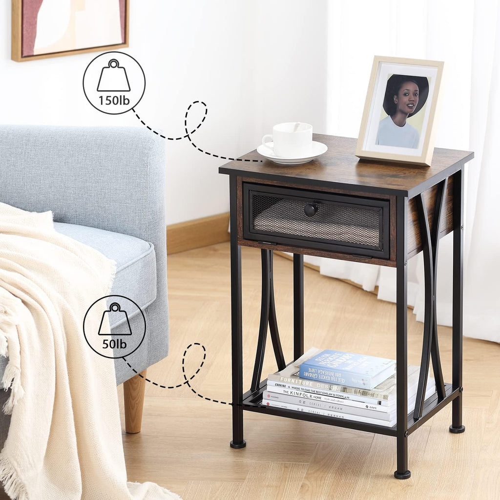 Rustic Brown Nightstand with Storage Cabinet and Shelf A671