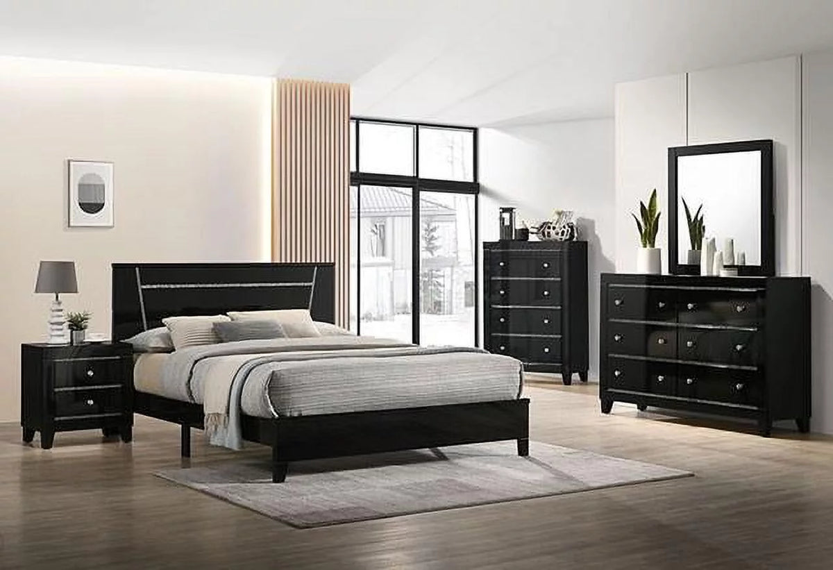 Black Solid Wood Queen Bedroom Set 6pcs I795
