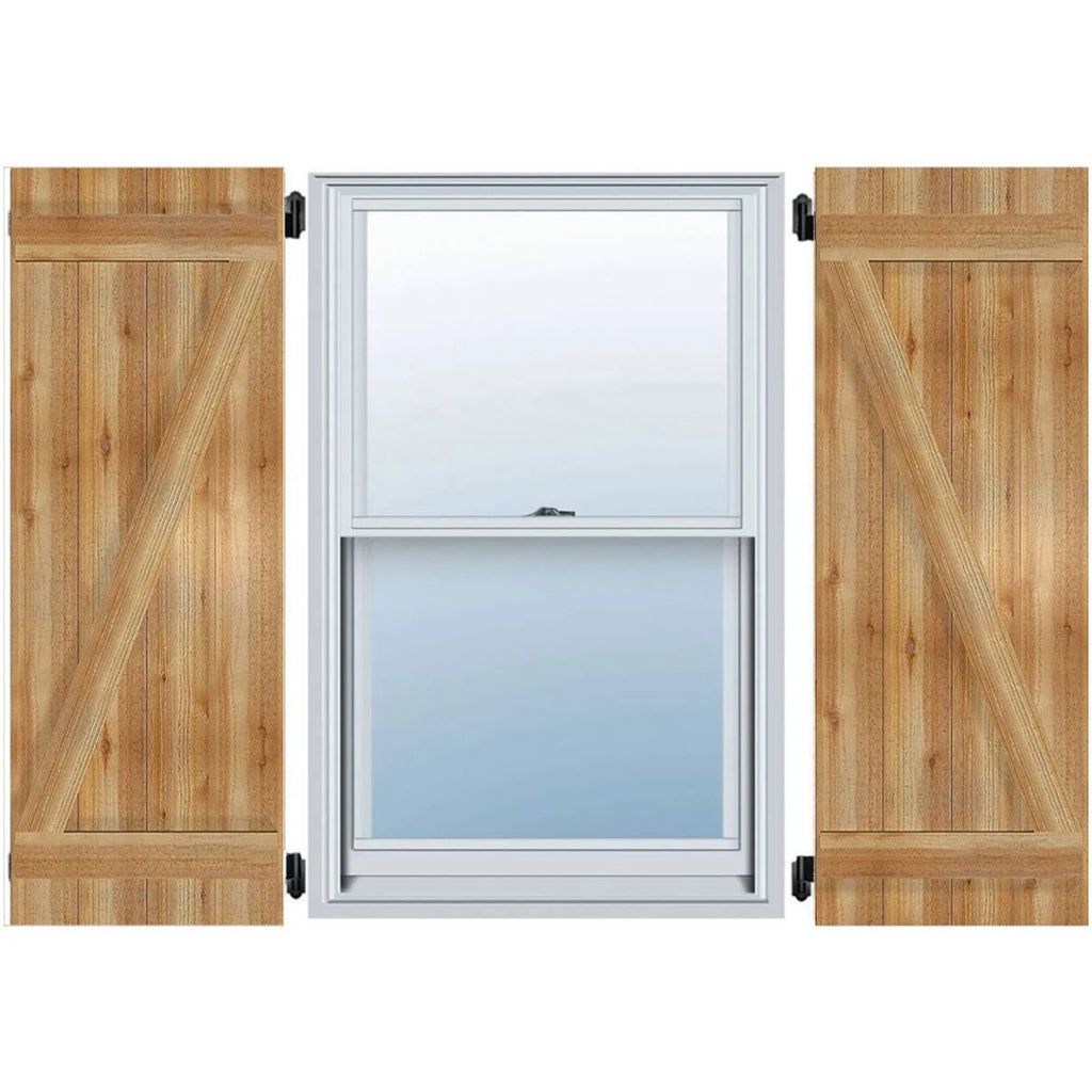 Rough Sawn Western Red Cedar Board-n-Batten Shutters with Z-Bar W545795