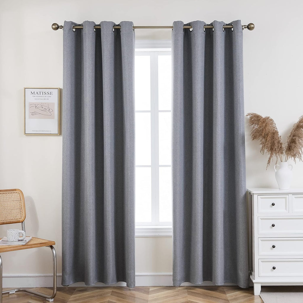Blackout Linen Textured Grommet Curtains 2 Panel Set J92301
