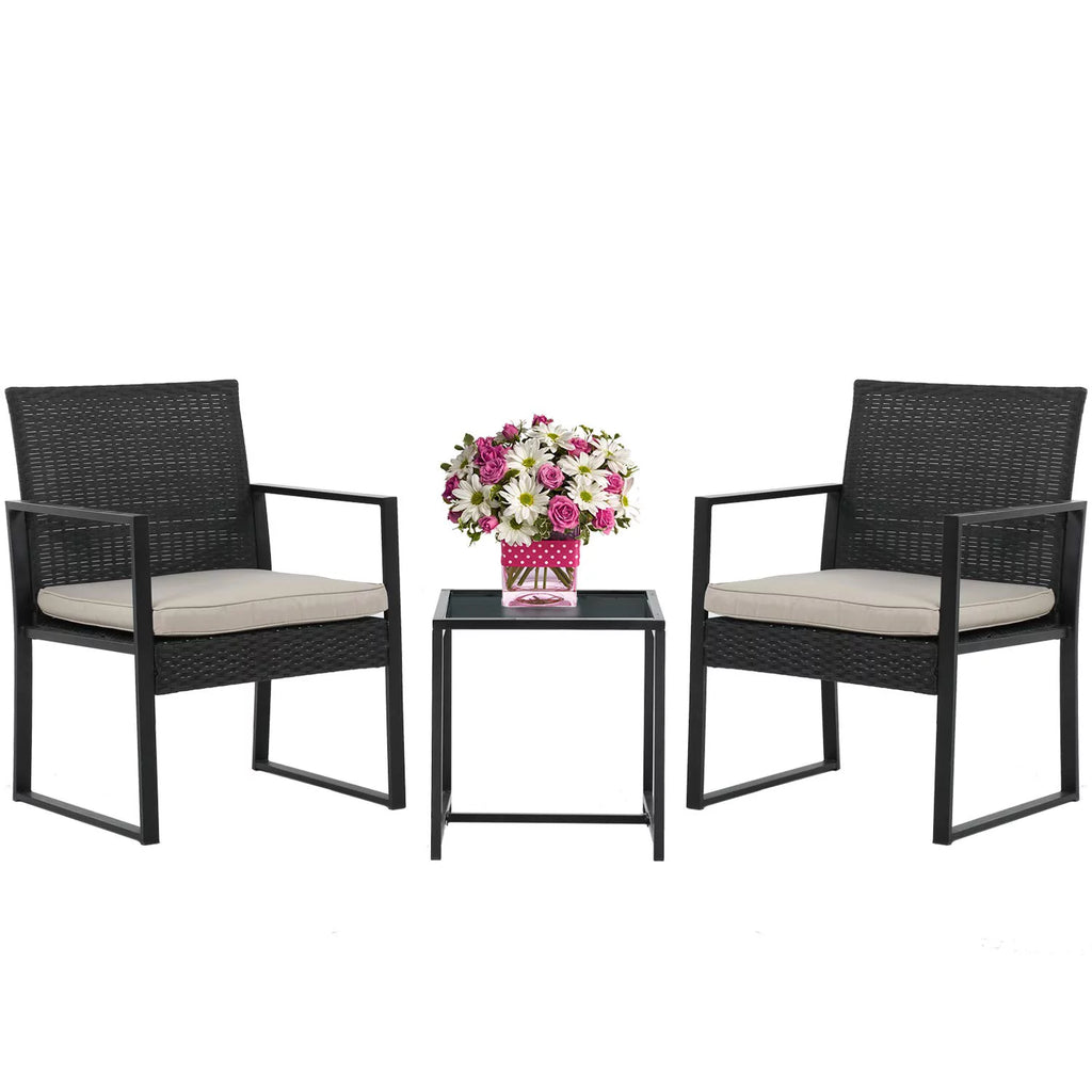 3 Piece Beige Wicker Patio Bistro Set M170