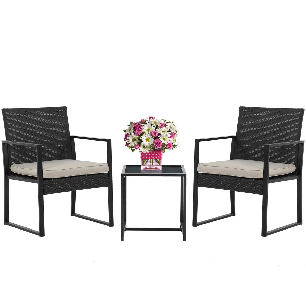 3 Piece Beige Wicker Patio Bistro Set M170