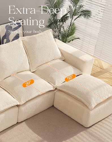 Modular Sectional Sofa with L-Shape Chaise, Soft Corduroy Black U465
