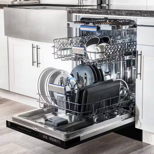 18 in. 8-Cycle Tall Tub Dishwasher with 3rd Rack in Black Stainless Steel C824784