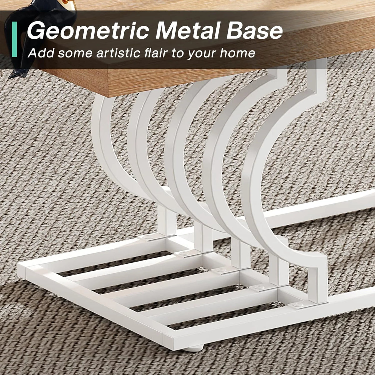 47 Inch Rustic Coffee Table with Geometric Frame R718182