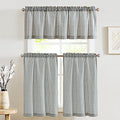 Blue on Beige Linen Kitchen Curtains Set 3 Pieces P730