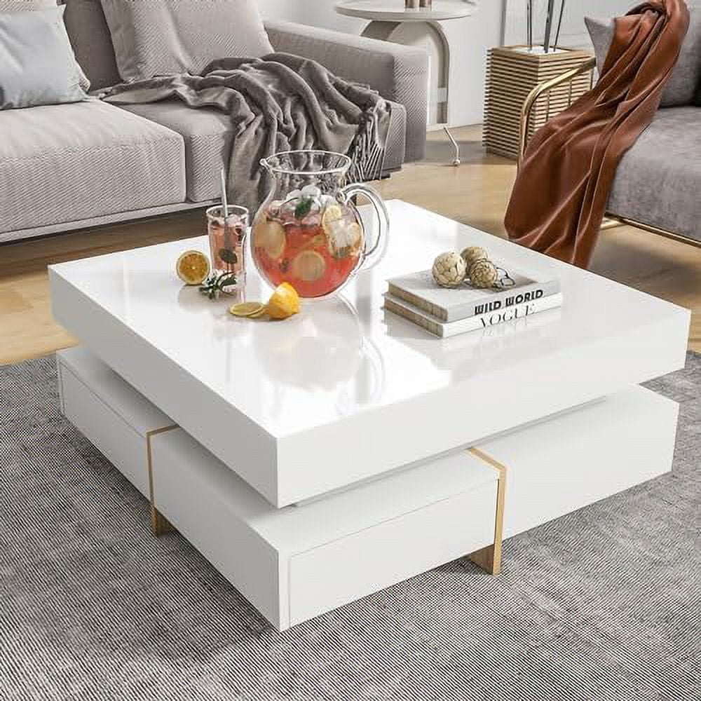 White Square Coffee Table with 4 Drawers F377857