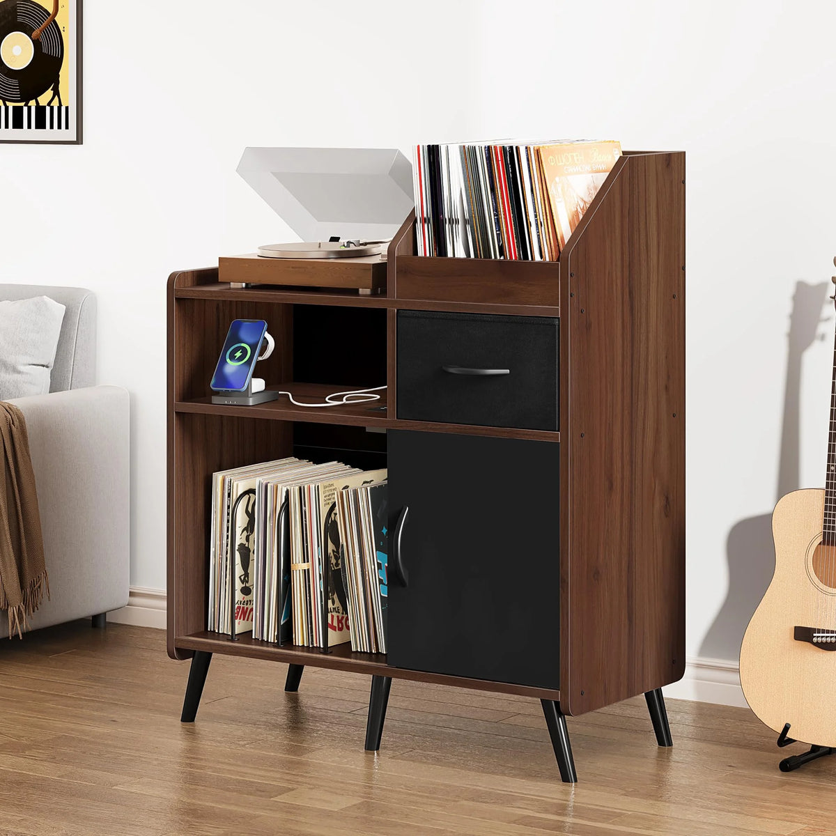 Brown Record Player Stand with Storage Y9120