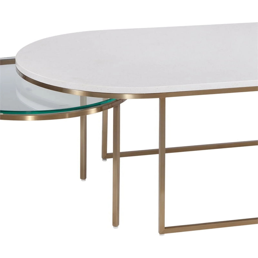 Gold Metal and White Terrazzo Nesting Cocktail Table Y7923