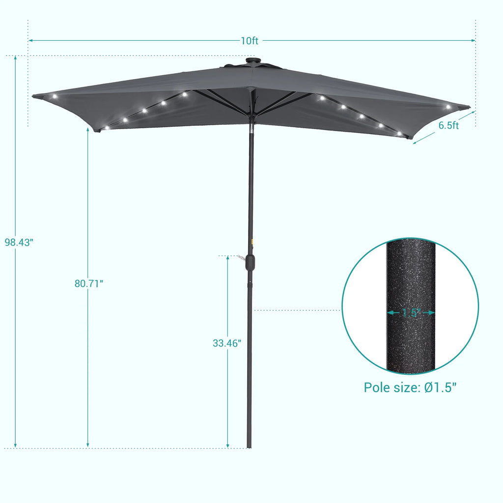 10 x 6.5ft LED Solar Patio Umbrella with Non-Fading Canopy J974