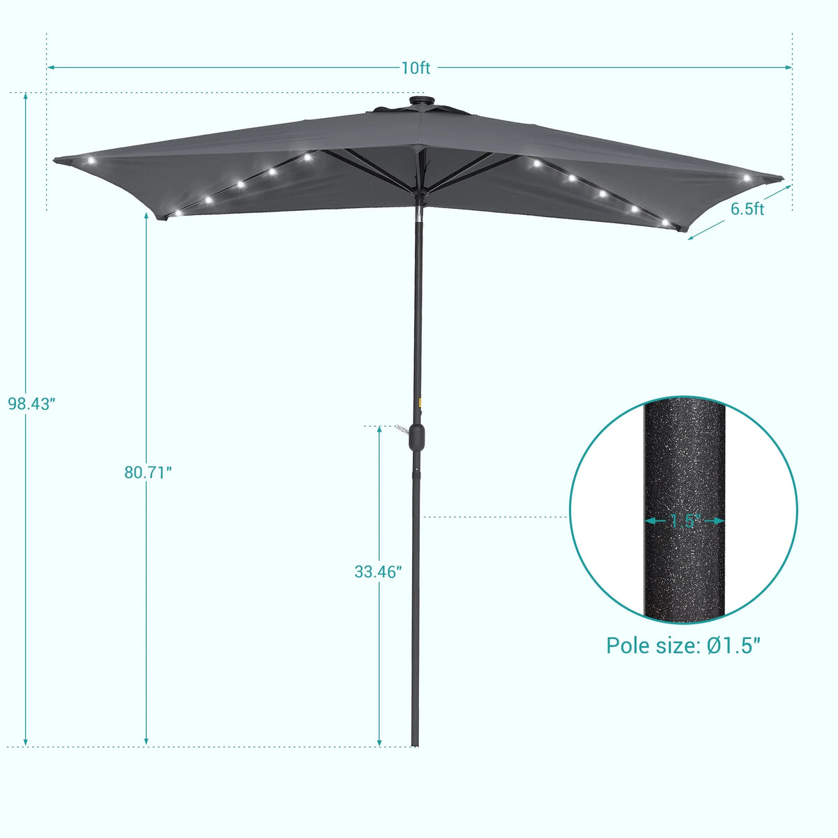 10 x 6.5ft LED Solar Patio Umbrella with Non-Fading Canopy J974