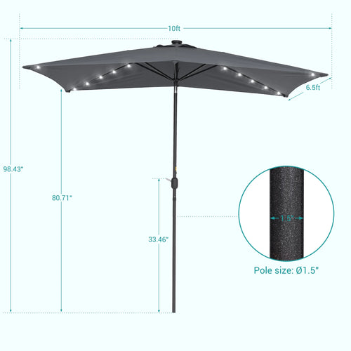 10 x 6.5ft LED Solar Patio Umbrella with Non-Fading Canopy J974