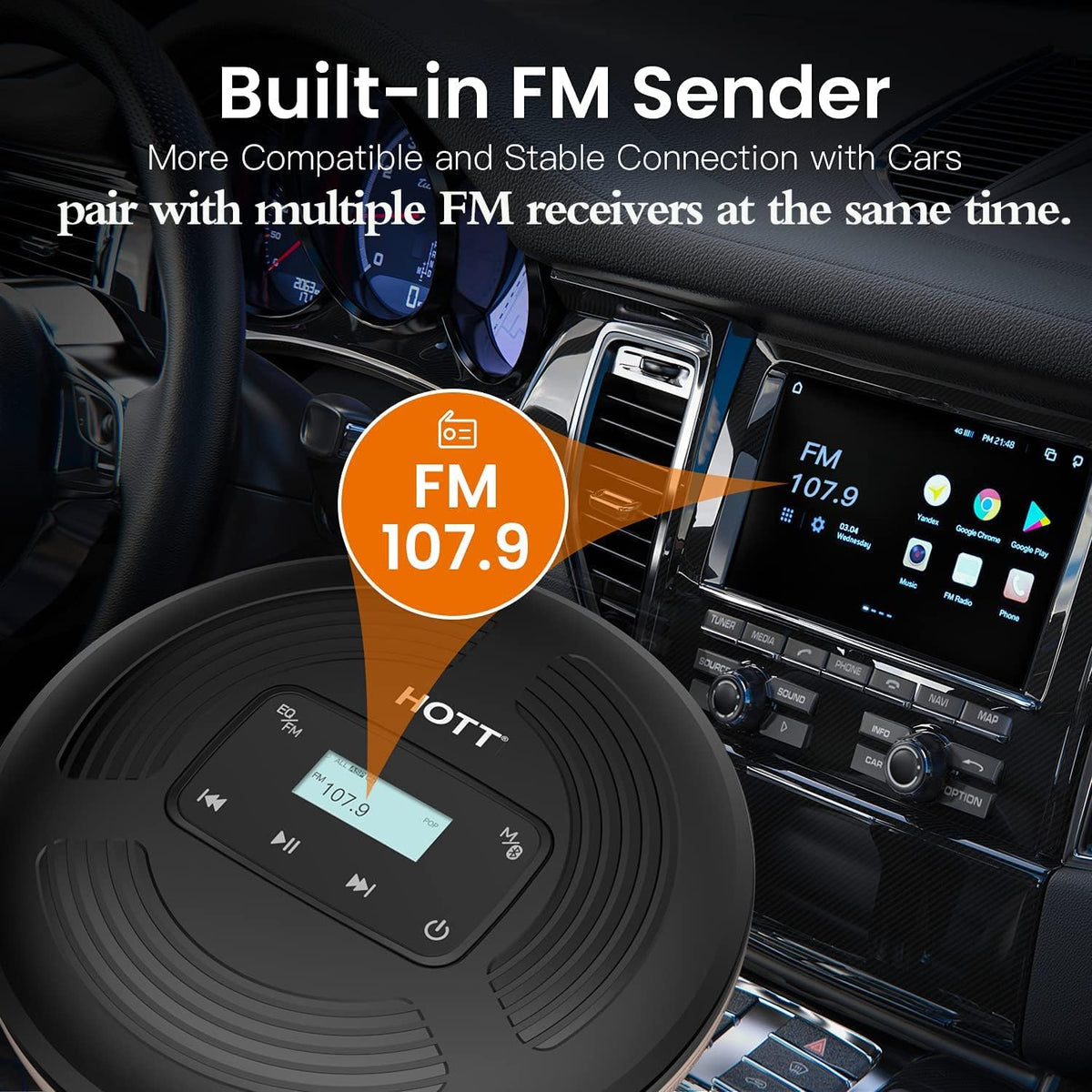 Portable CD Player with Bluetooth 5.0 and FM Transmitter C96884