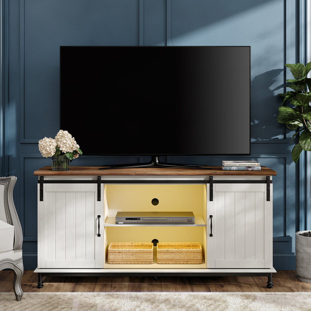 White Brown TV Stand with 2 Doors R971