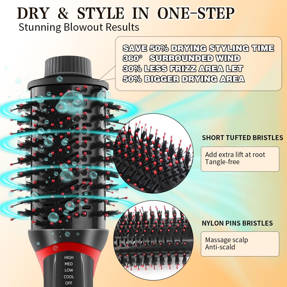 4-in-1 Hair Dryer Brush with Ceramic Titanium Barrel T634