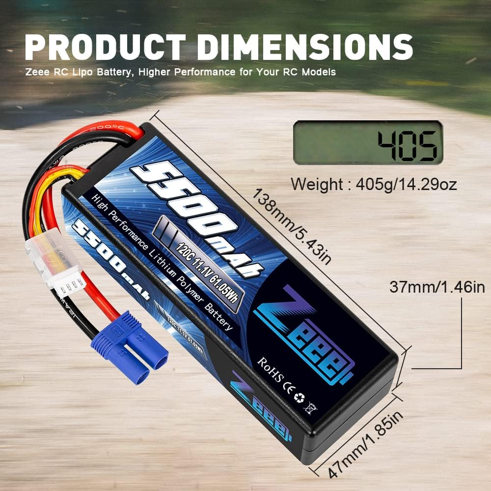 3S Lipo Battery 5500mAh 11.1V 120C Hard Case with EC5 Connector 2 Pack Q189