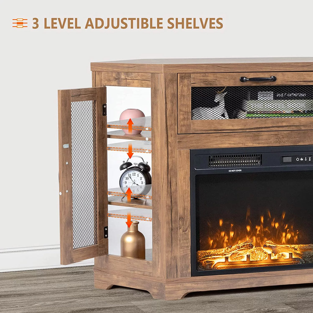 Oak Brown TV Corner Fireplace TV Stand for TVs Up to 50 Inch O303