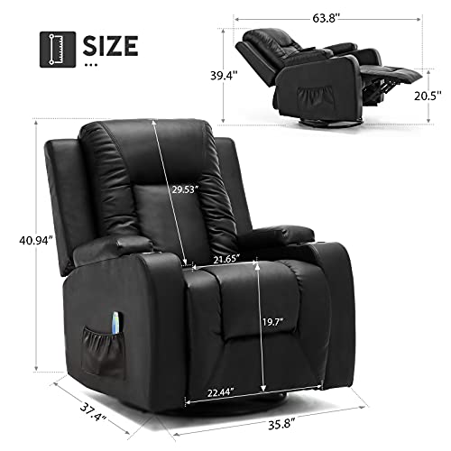 Black Swivel Rocker Recliner Chair with Cup Holders K28346