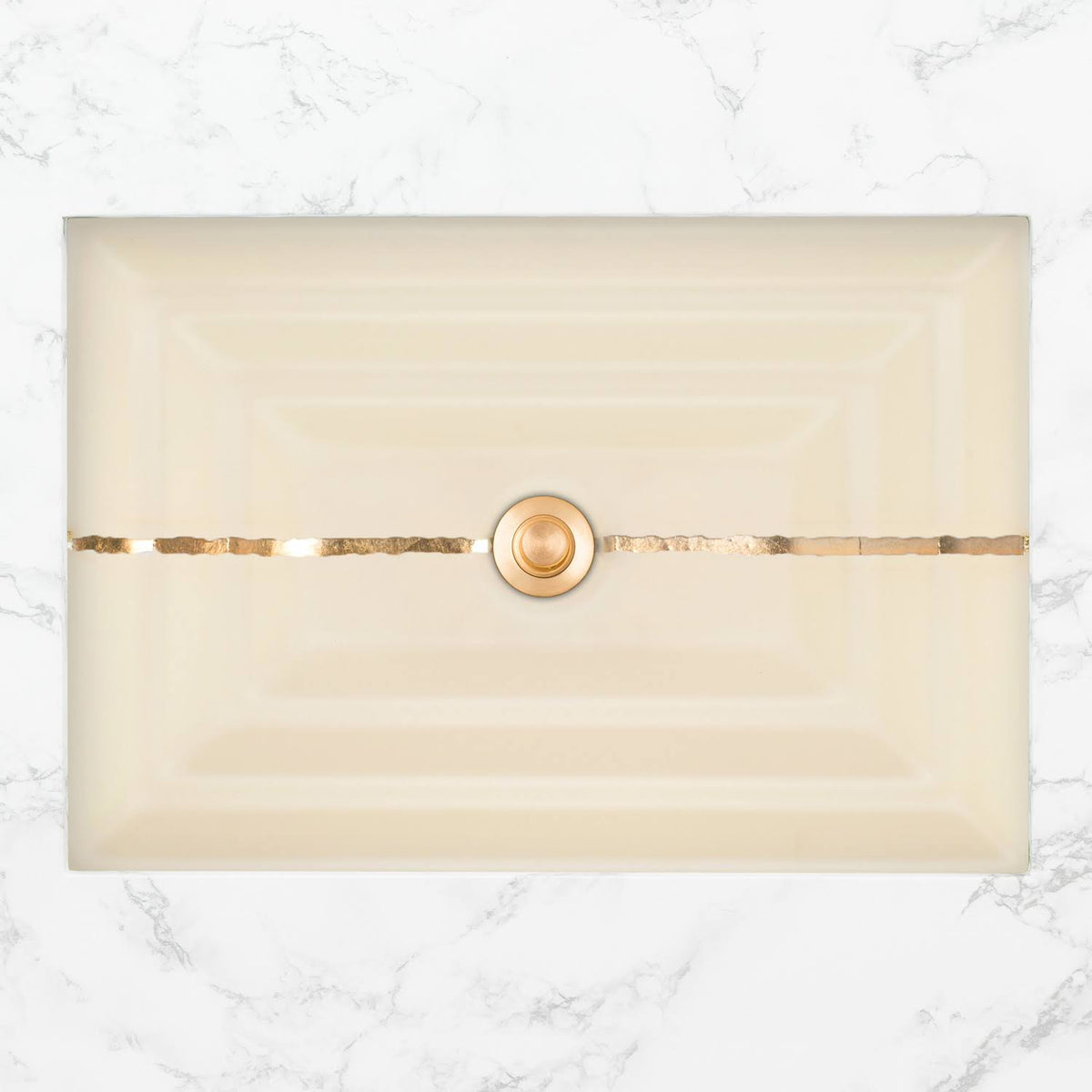 Cream Glass Rectangular Sink with Copper Accent K41823