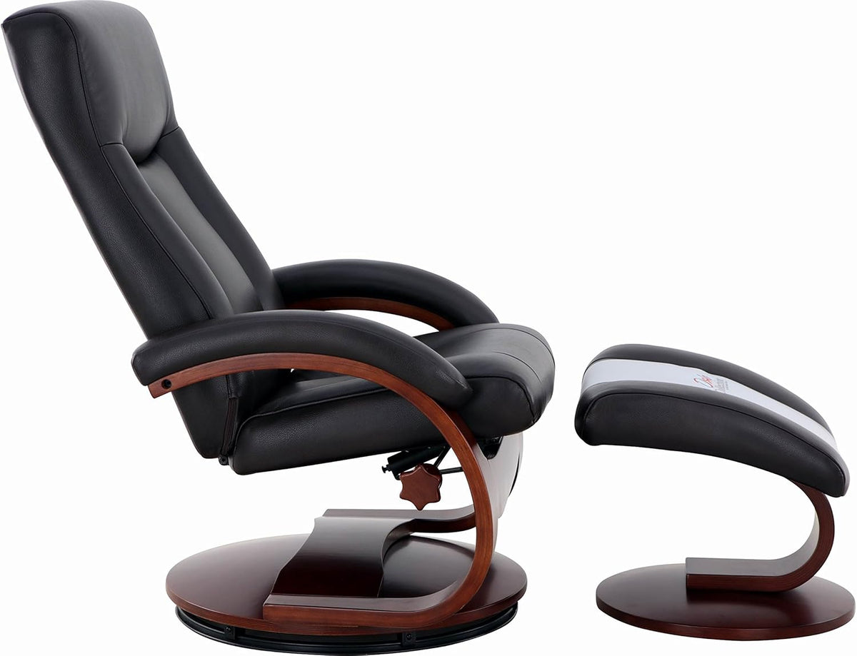 Black Top Grain Leather Recliner and Ottoman K6674