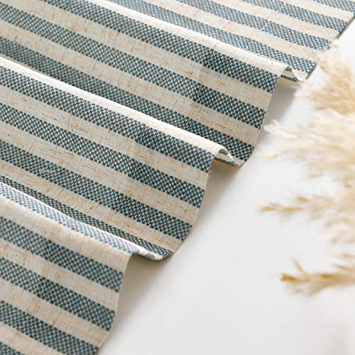 Blue on Beige Linen Kitchen Curtains Set 3 Pieces P730