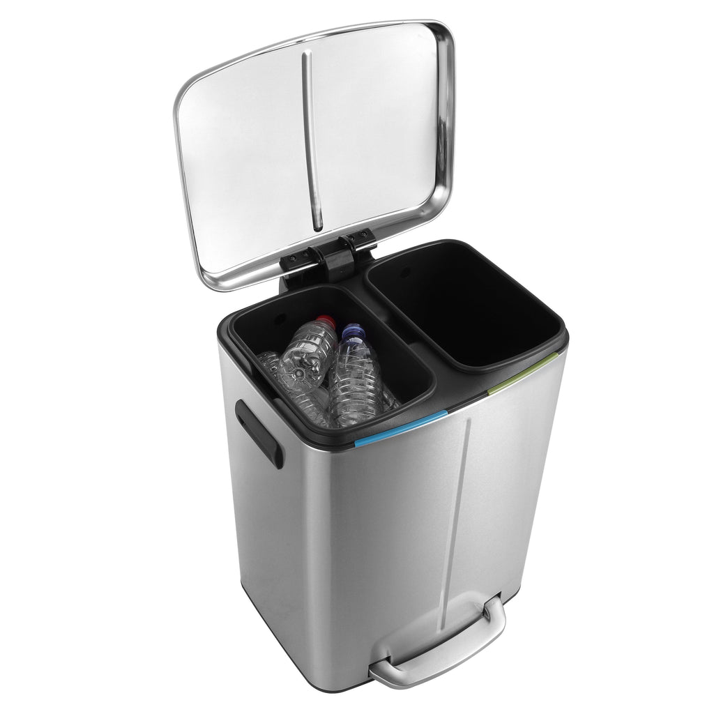 White 10.5-Gallon Double Bucket Trash Can with Lid B7382