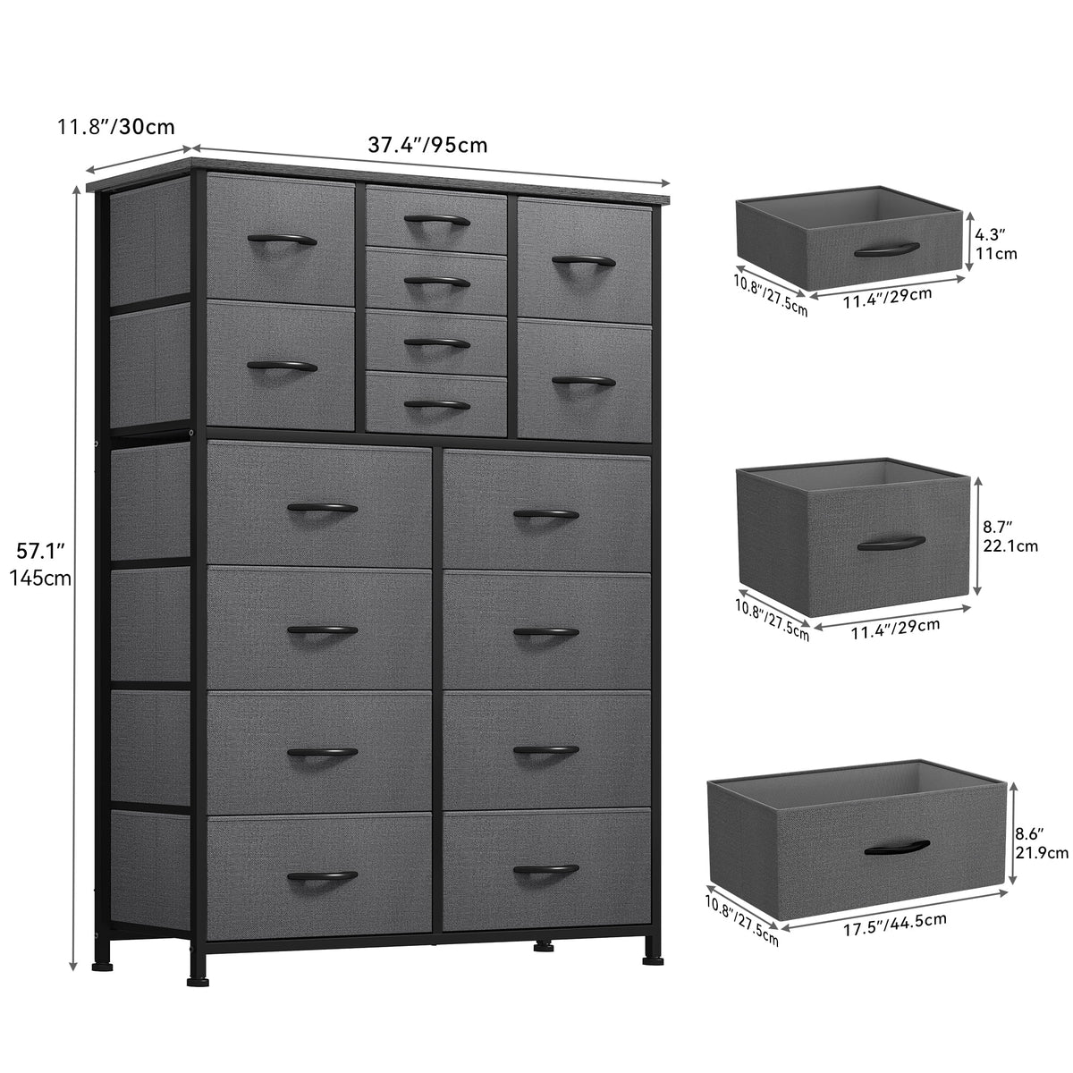16 Drawer Fabric Dresser with Metal Frame and Wooden Top I7478