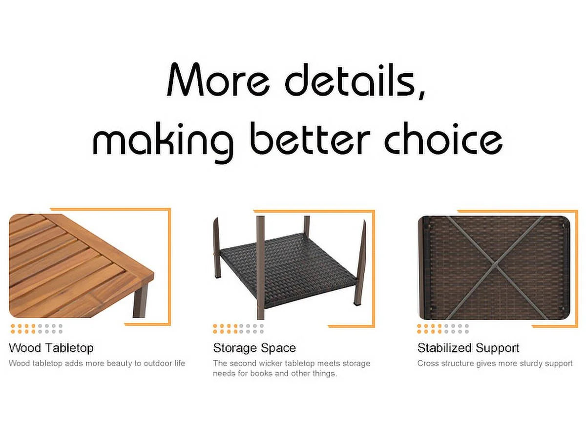 3 Piece Wicker Patio Bistro Set with Coffee Table and Cushions Y787410