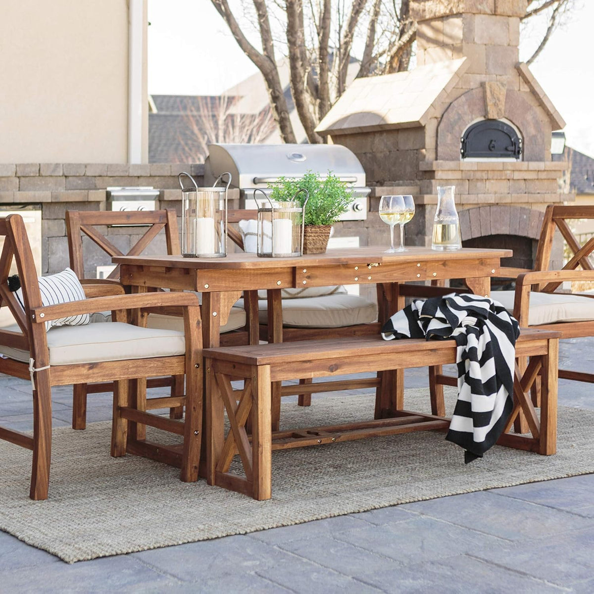 Brown Slatted Outdoor Dining Table V360470