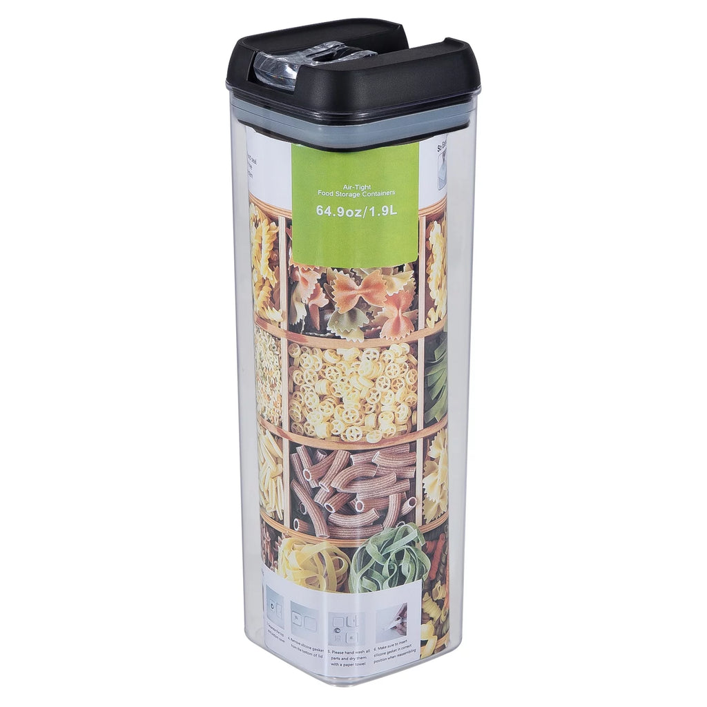 9 Pc Clear Plastic Airtight Food Container Set with Black Lid V27810