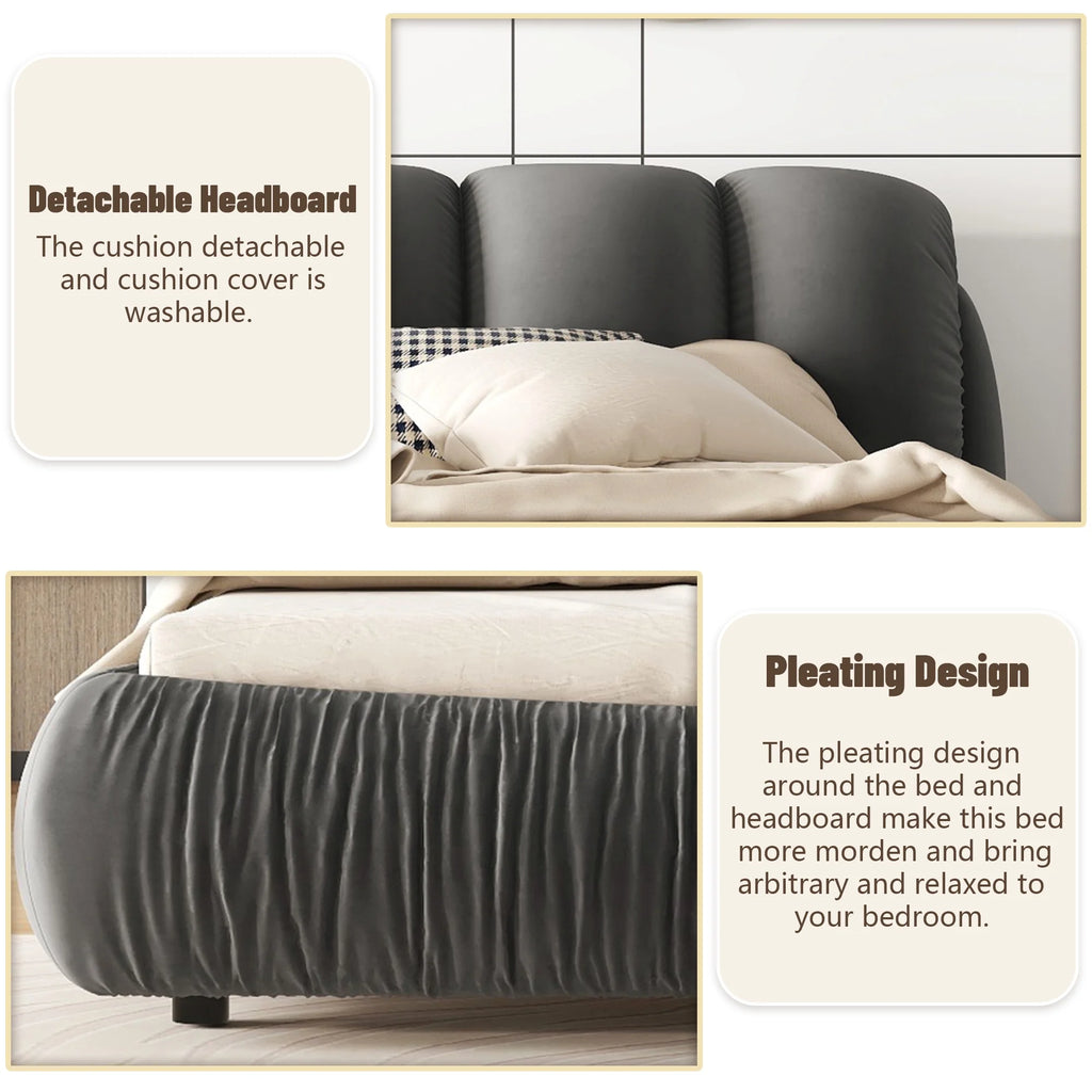King Size Velvet Upholstered Bed with Padded Headboard Y1932