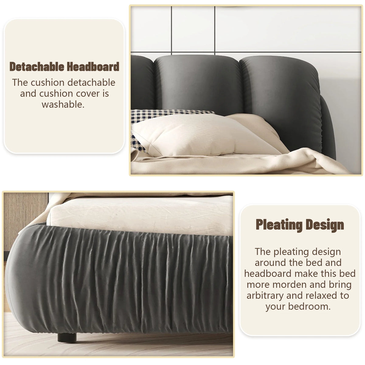 King Size Velvet Upholstered Bed with Padded Headboard Y1932