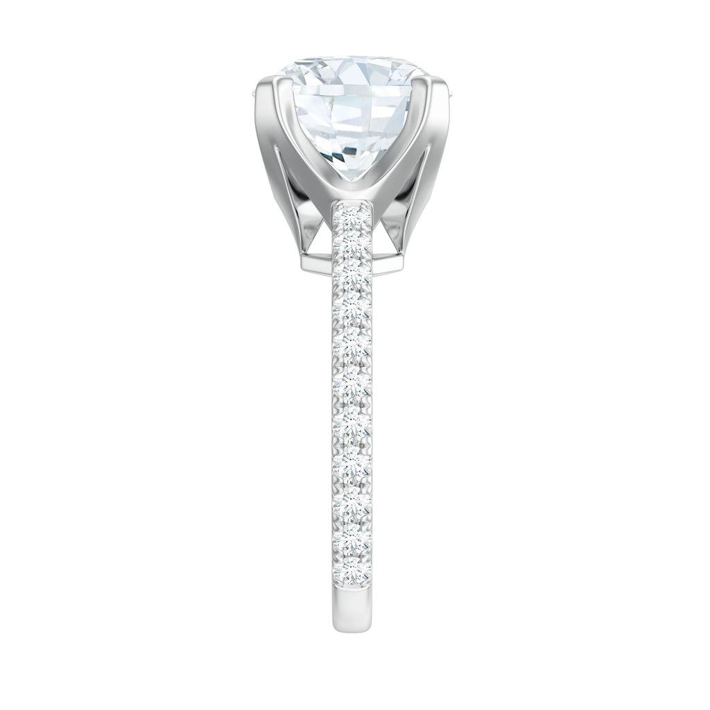 18K White Gold Moissanite Solitaire Engagement Ring with Side Stones B4160
