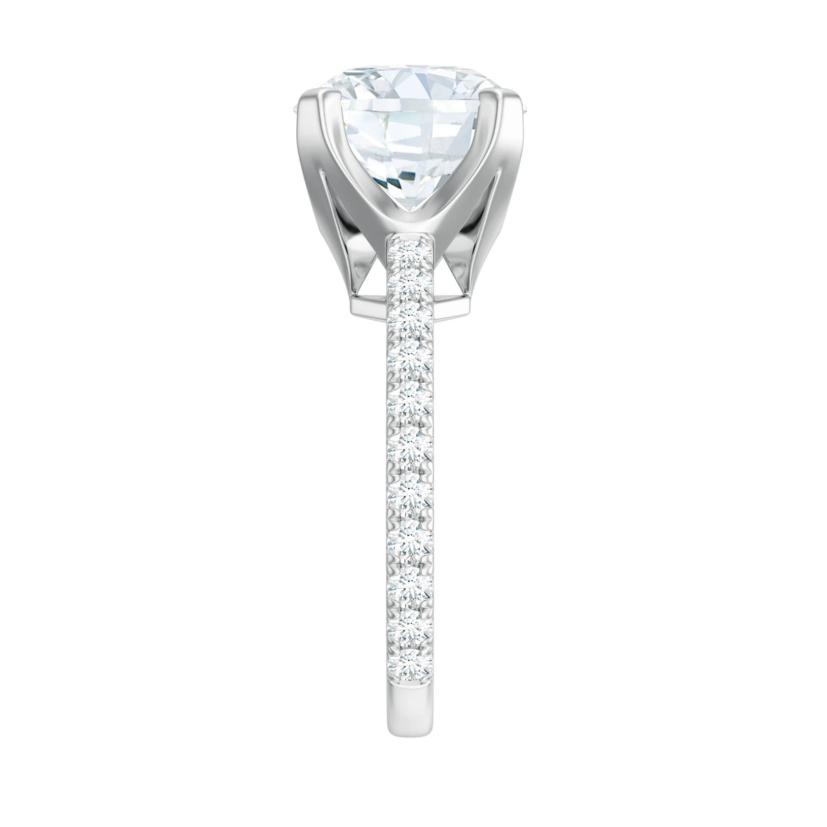18K White Gold Moissanite Solitaire Engagement Ring with Side Stones B4160