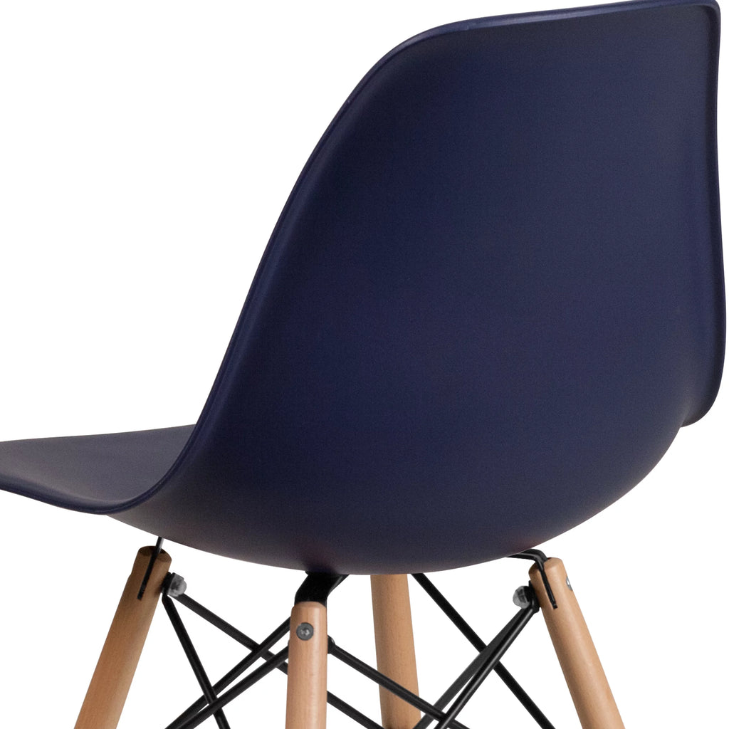 2 Pack Navy Plastic Chair with Wooden Legs K316