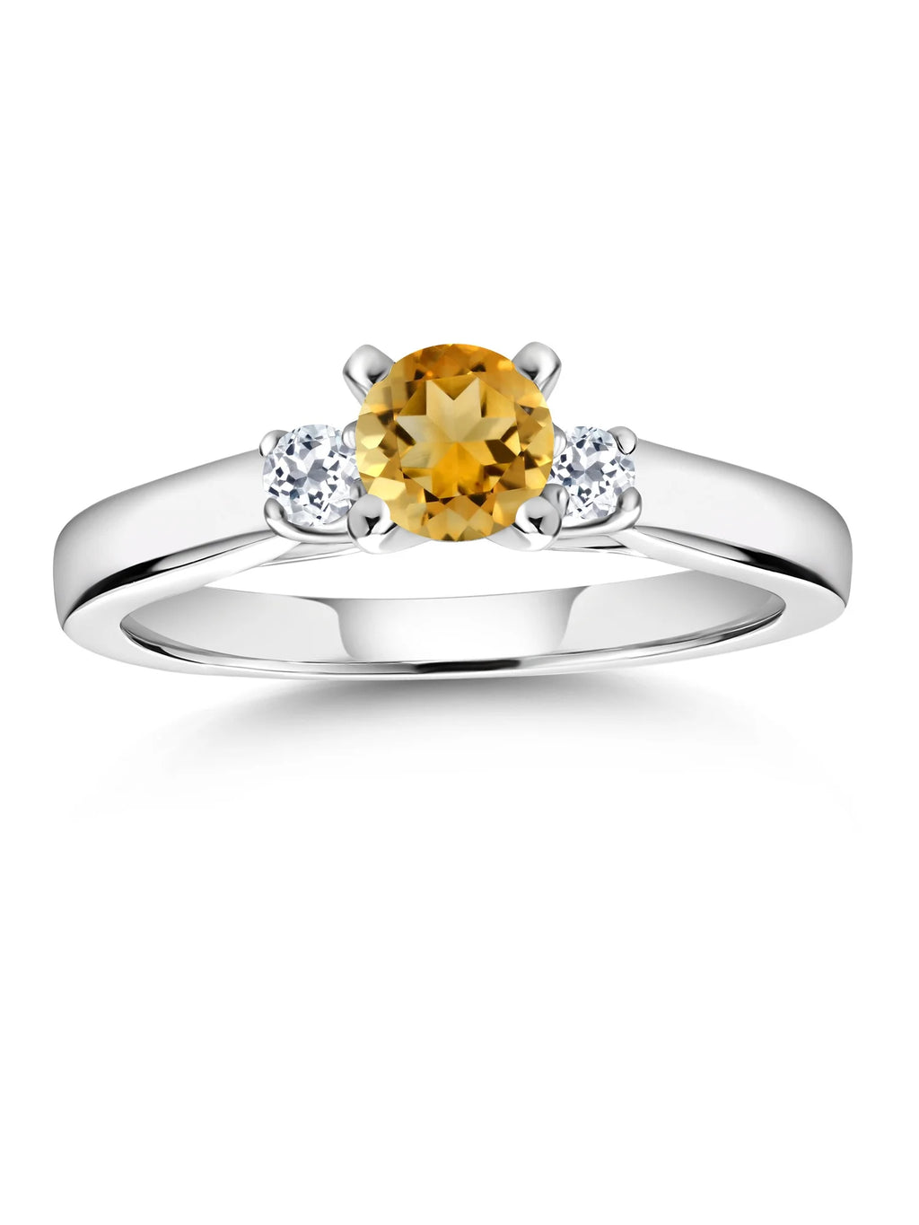 925 Sterling Silver Citrine and White Topaz 3-Stone Engagement Ring F13060