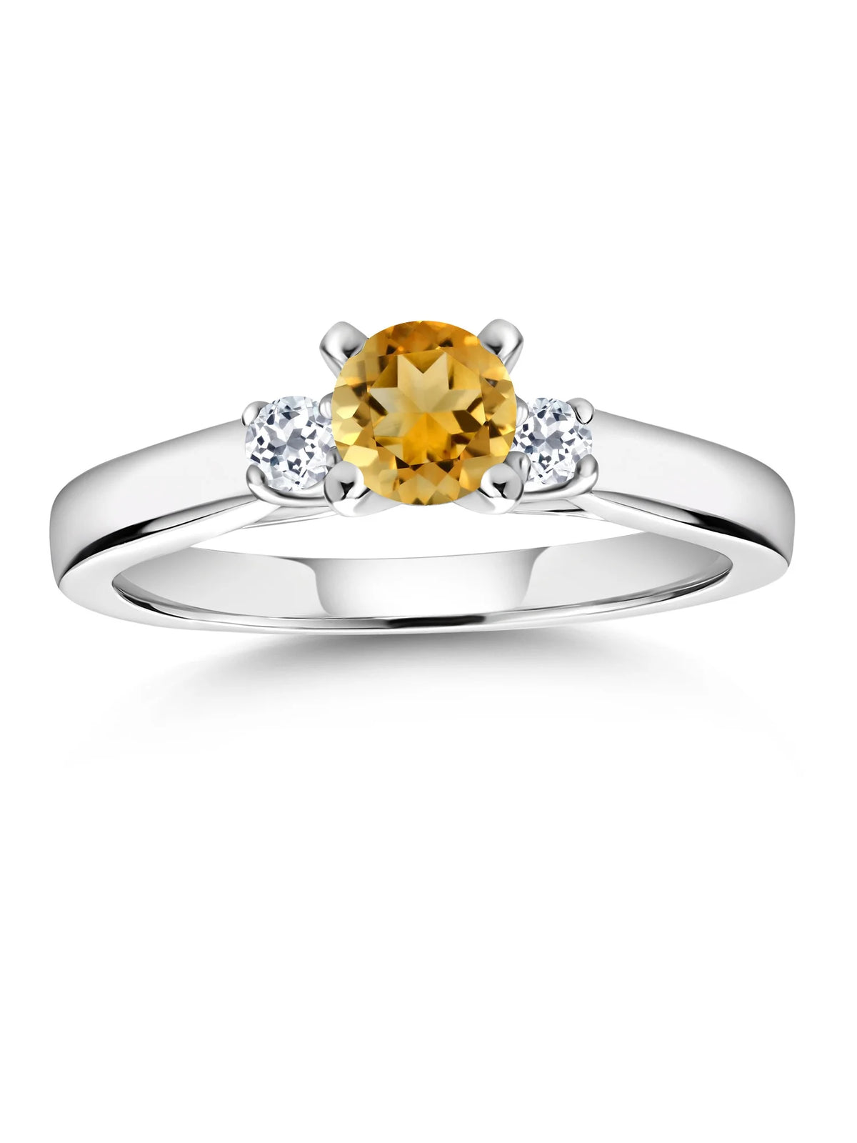 925 Sterling Silver Citrine and White Topaz 3-Stone Engagement Ring F13060