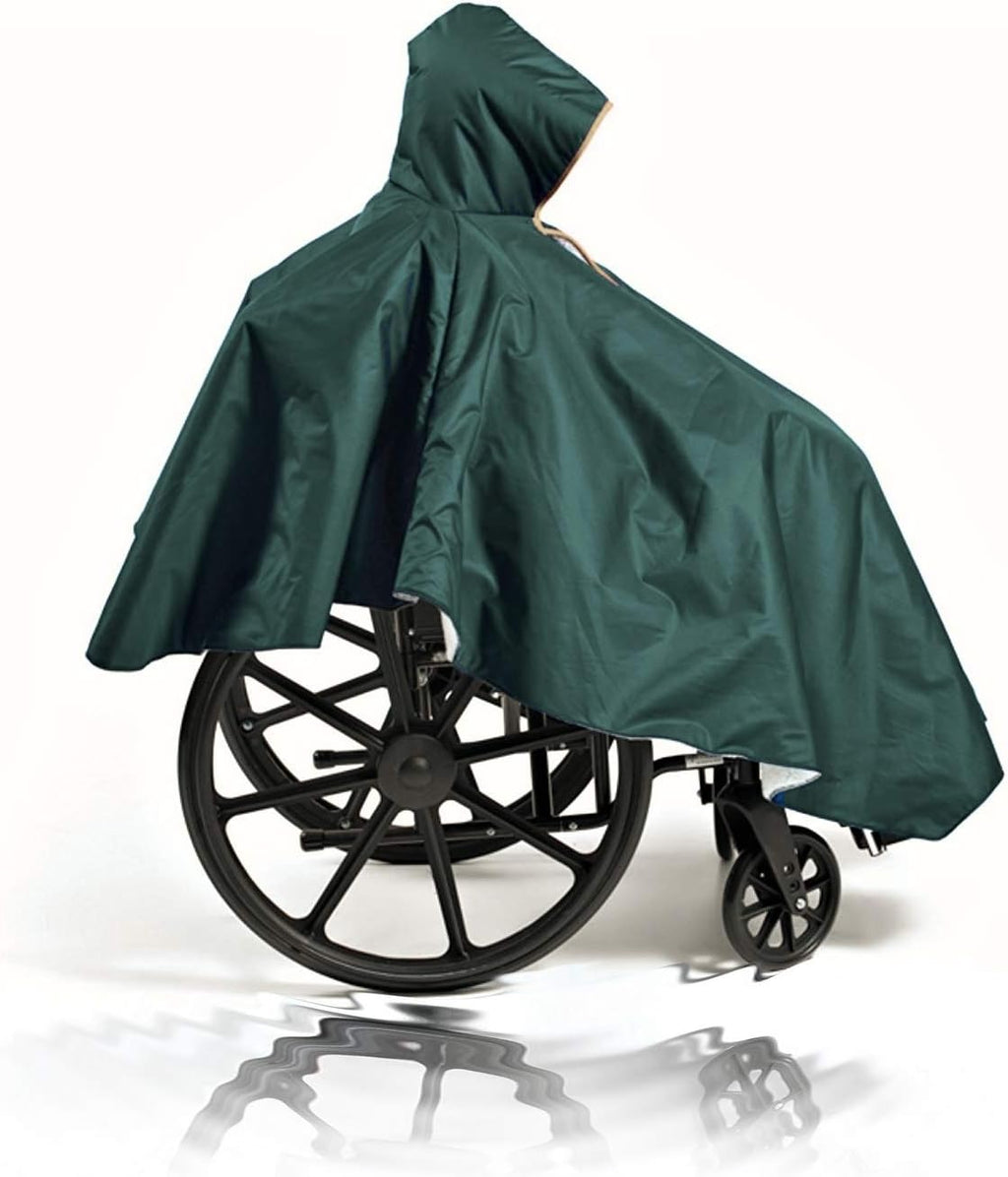 Black Full Waterproof Zip Front Wheelchair Poncho D9258