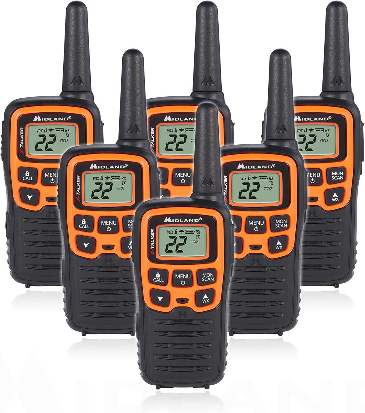 22 Channel FRS Walkie Talkie Two-Way Radio Orange/Black Pack of 6 C227