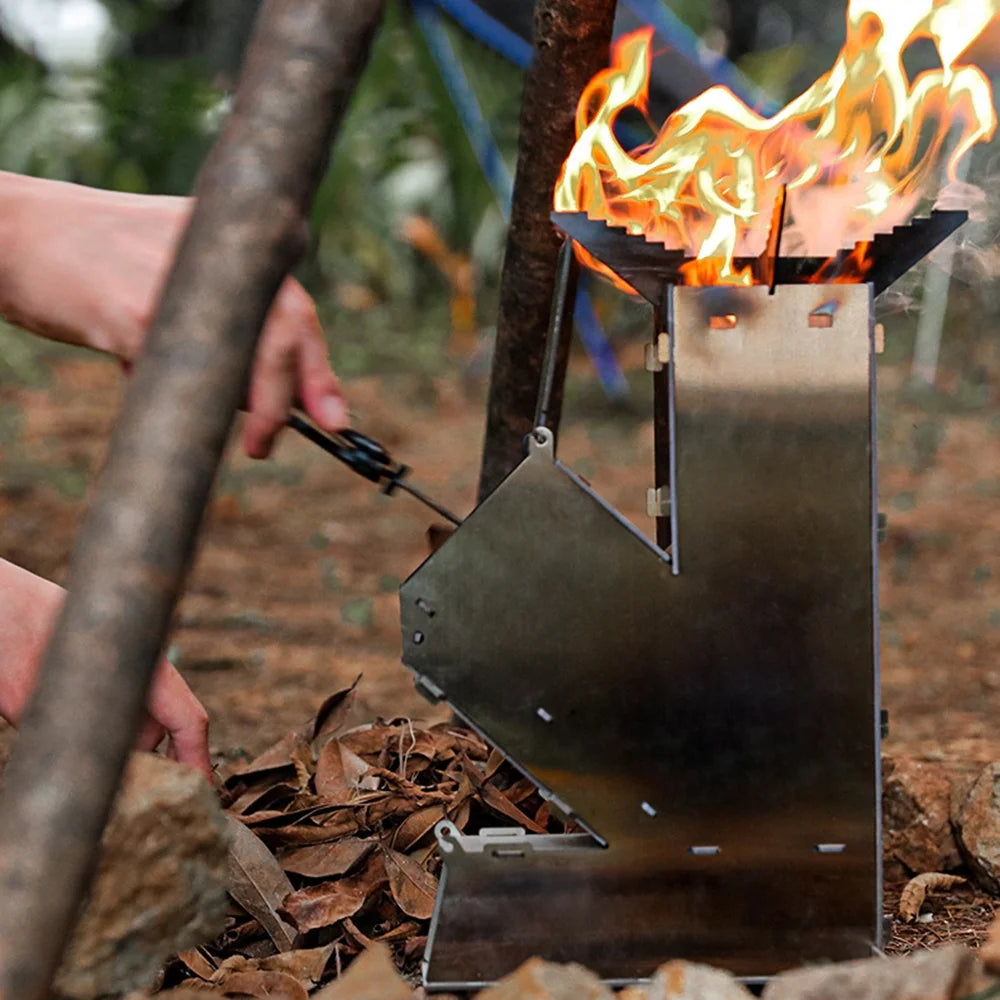 Outdoor Collapsible Wood Burning Portable Stainless Steel Rocket Stove T853934