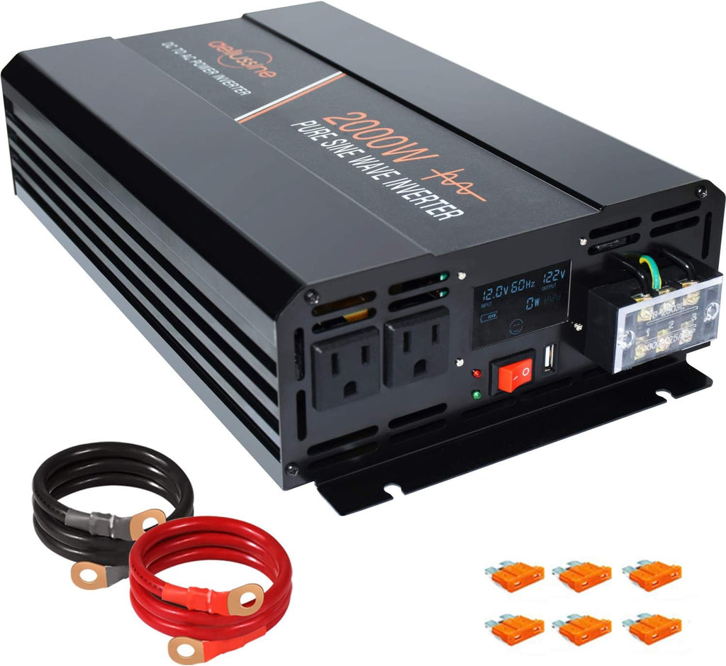 Power Inverter 2000 Watt Pure Sine Wave 24v DC to AC 120v Peak 4000 Watt with LCD Display USB Charge Port V288957