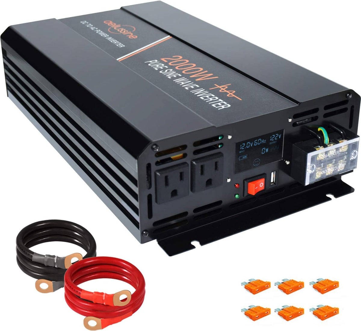 Power Inverter 2000 Watt Pure Sine Wave 24v DC to AC 120v Peak 4000 Watt with LCD Display USB Charge Port V288957