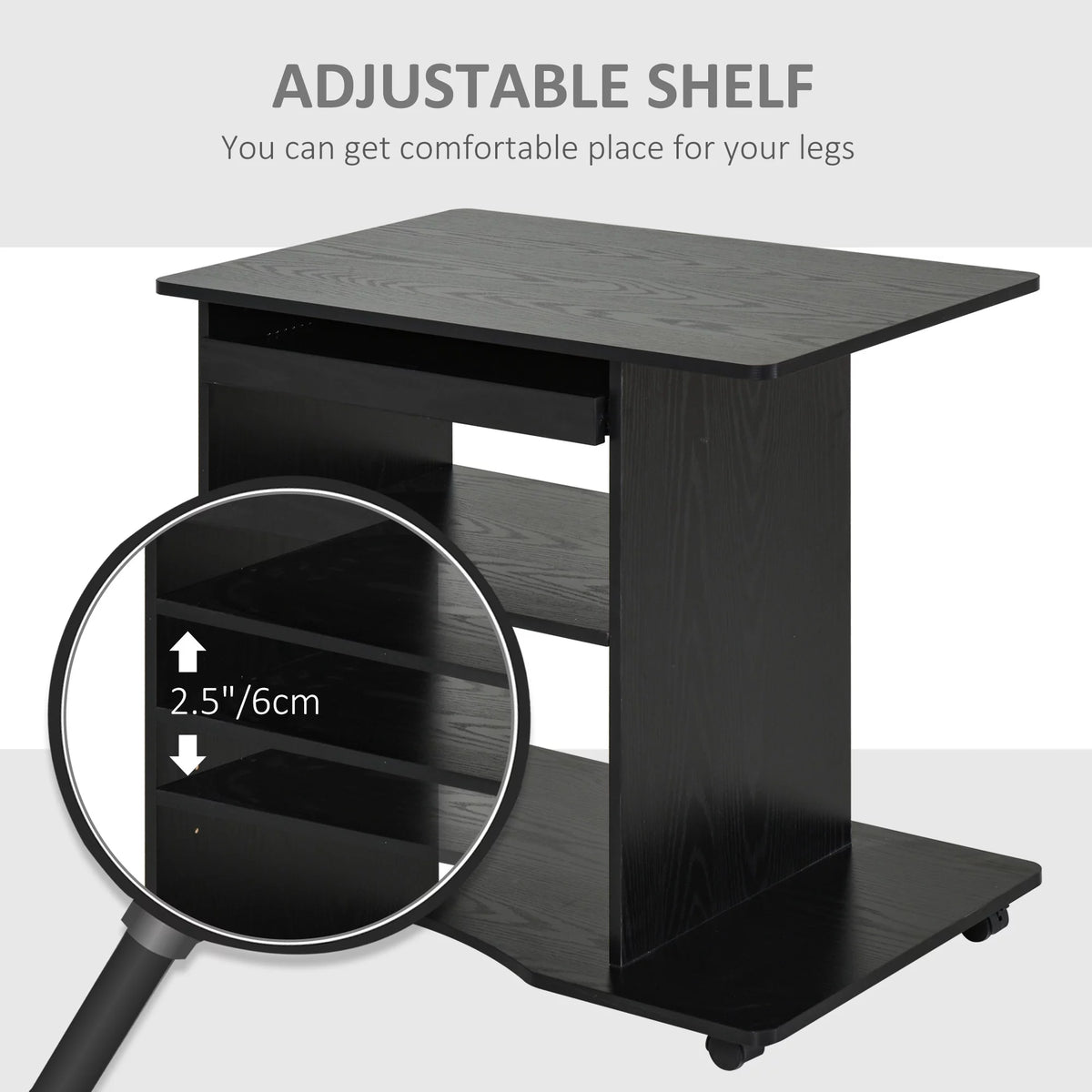 Black Mobile Computer Desk with Keyboard Tray A8093