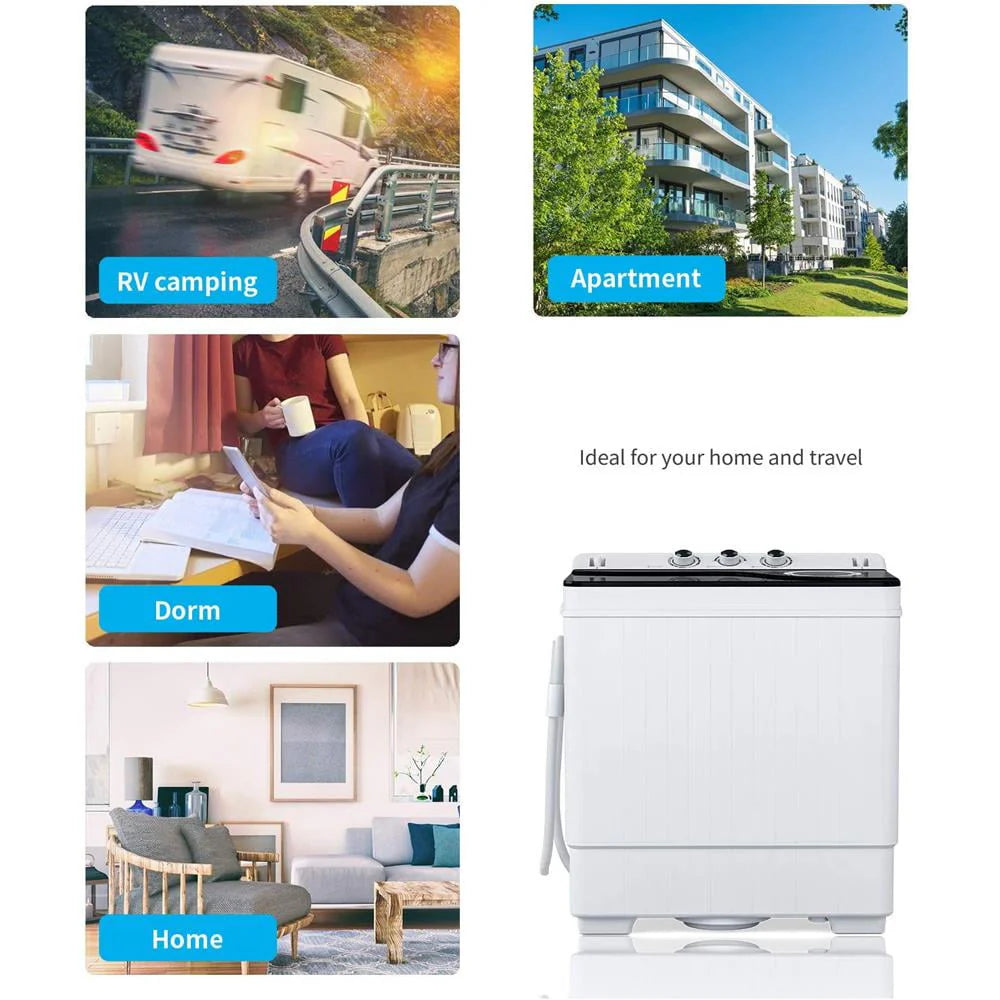26lbs Compact Twin Tub Portable Washing Machine Black J813513