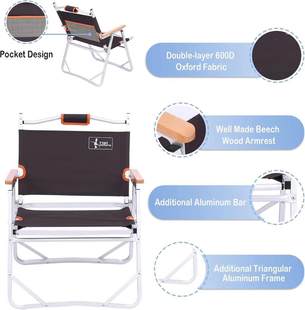 Camping Beach Chair, Heavy Duty Triangular Frame, Easy Folding with Portable Bag and Back Pocket, Dark Brown V650