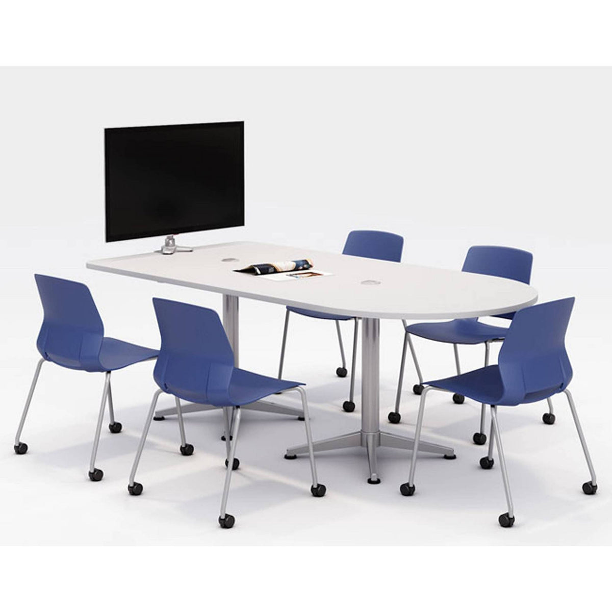 Navy Armless Stack Chair with Casters C597537