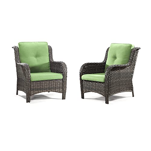 Blue PE Wicker Patio Dining Chairs Set of 2 with Seat Cushions Q570227