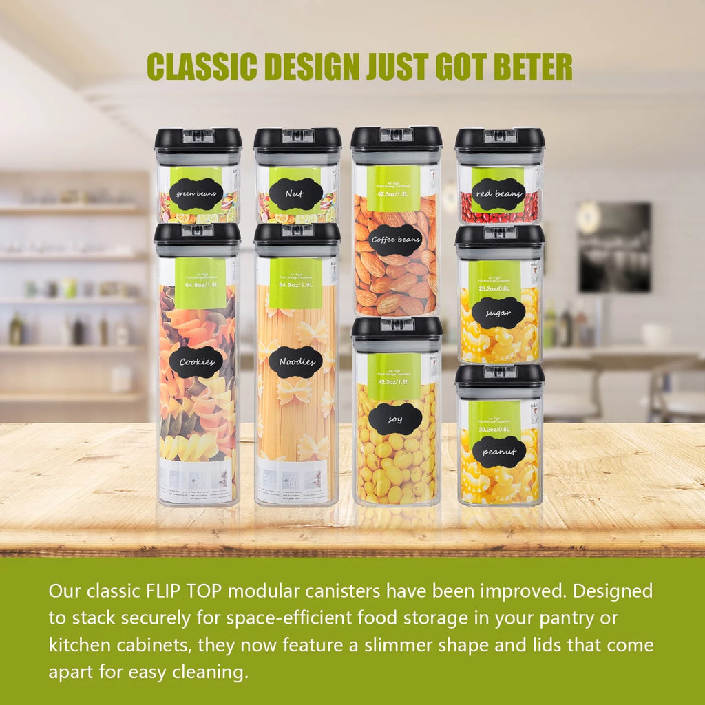 9 Pc Clear Plastic Airtight Food Container Set with Black Lid V27810