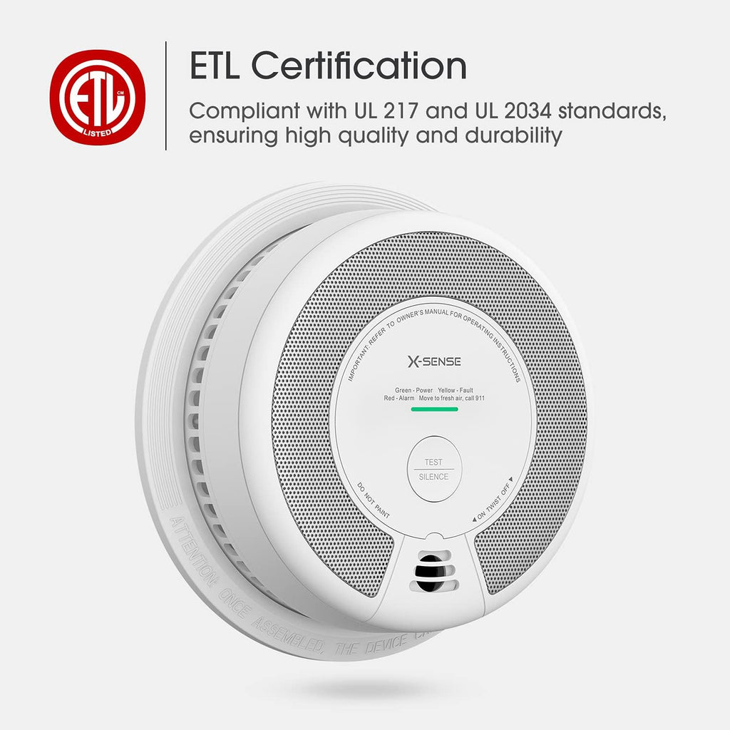 2-in-1 Smoke and Carbon Monoxide Detector Alarm, 10-Year Battery-Operated Dual Sensor, Pack of 3 I477
