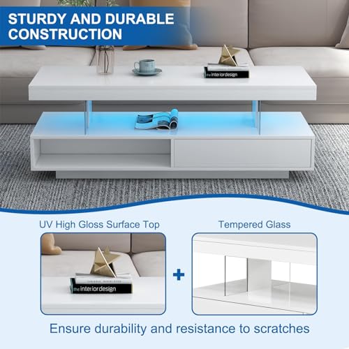 Black LED Coffee Table with Storage and Sliding Drawers V451716